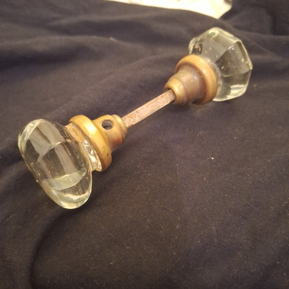 Vintage Cut Glass DOOR KNOB Set With Steel Attachment